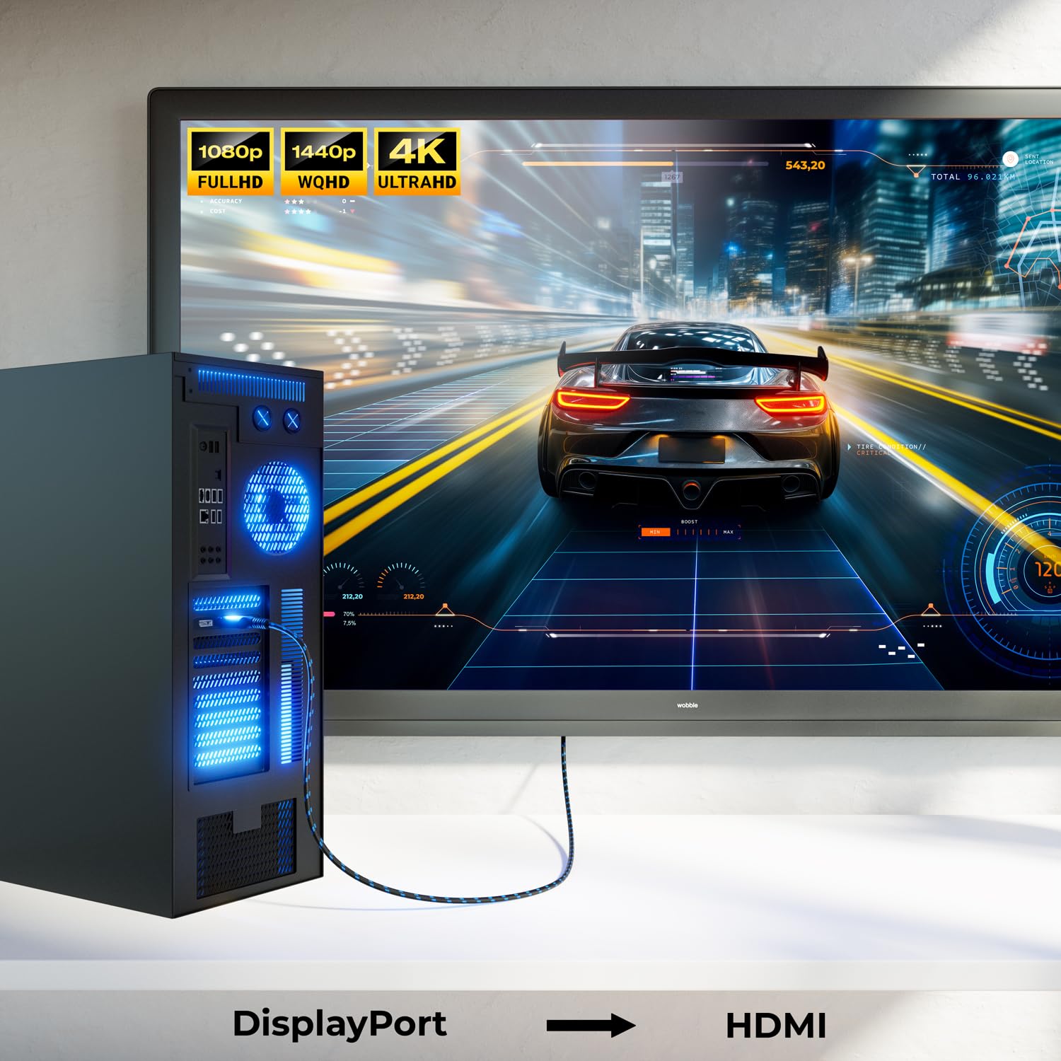 Thumbnail 5 de deleyCON 1,5m 4K DisplayPort auf HDMI Kabel – Aluminiumstecker, Nylonkabel, 4K@60Hz