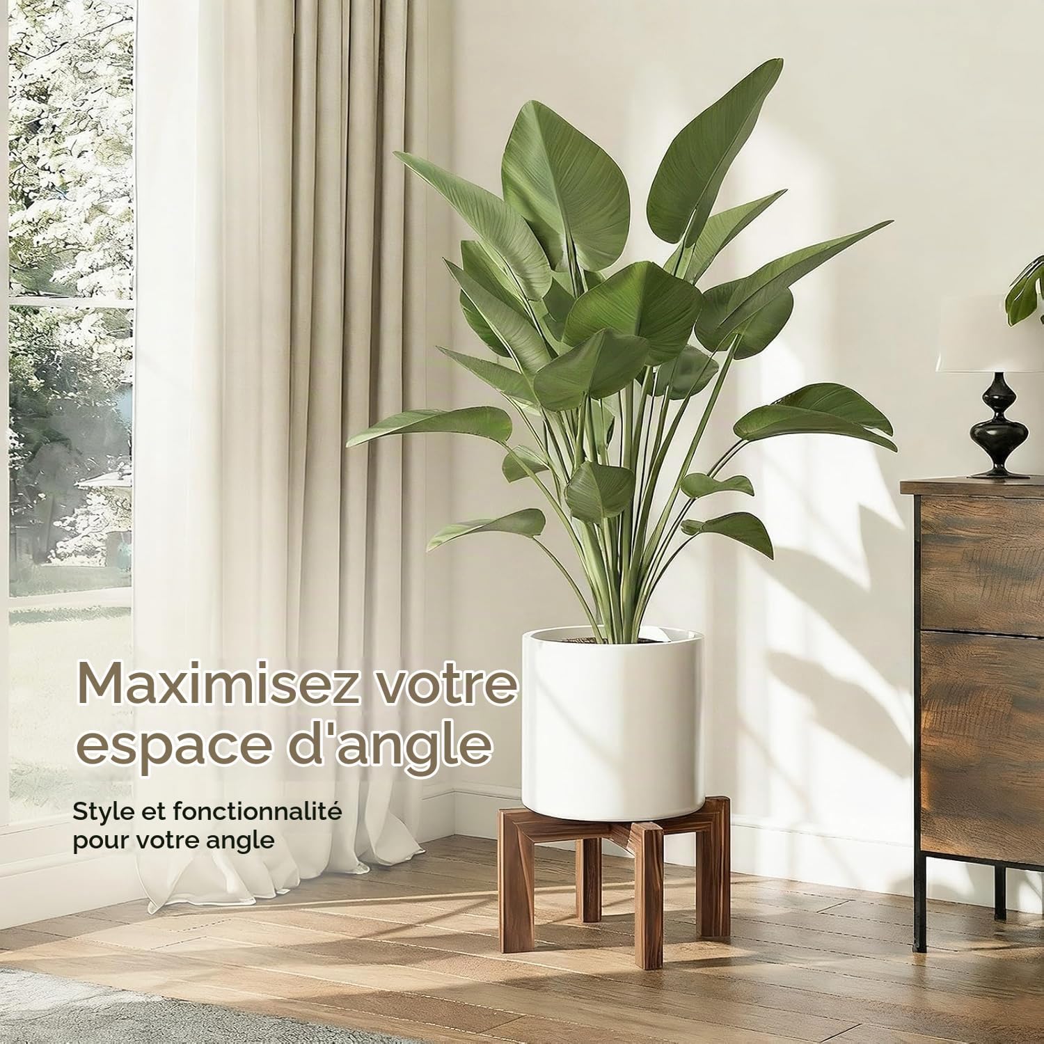 Detalle 2 de Yedcxup plantenstandaards van hout, set van 3 in drie hoogtes met X-design