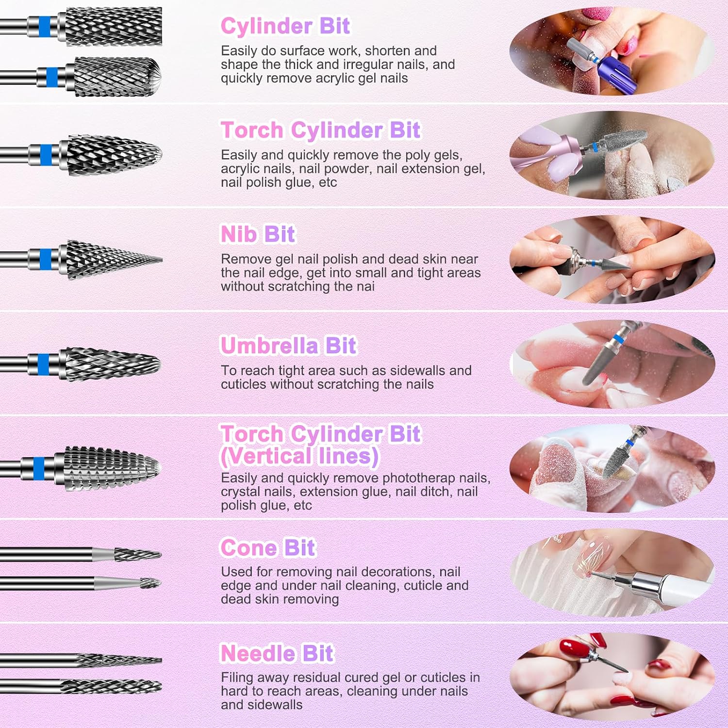 Thumbnail 4 de CGBE 10 Punte Fresa Unghie 3/32 Pollici: Set professionale per rimozione gel e cura cuticole
