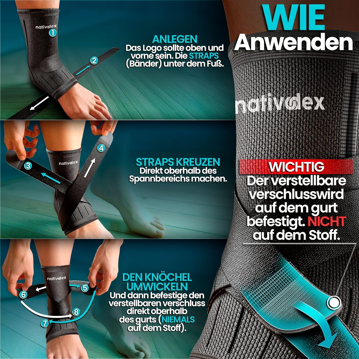 Thumbnail 6 de NativoDex Sprunggelenkbandage – Verstellbare Knöchelbandage für Plantarfasziitis & Achillessehne