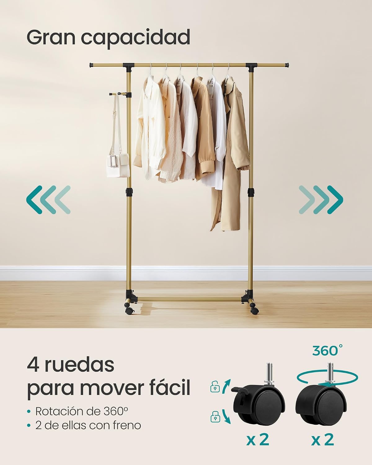 Detalle 2 de SONGMICS Perchero con Ruedas altura 97-165 cm
