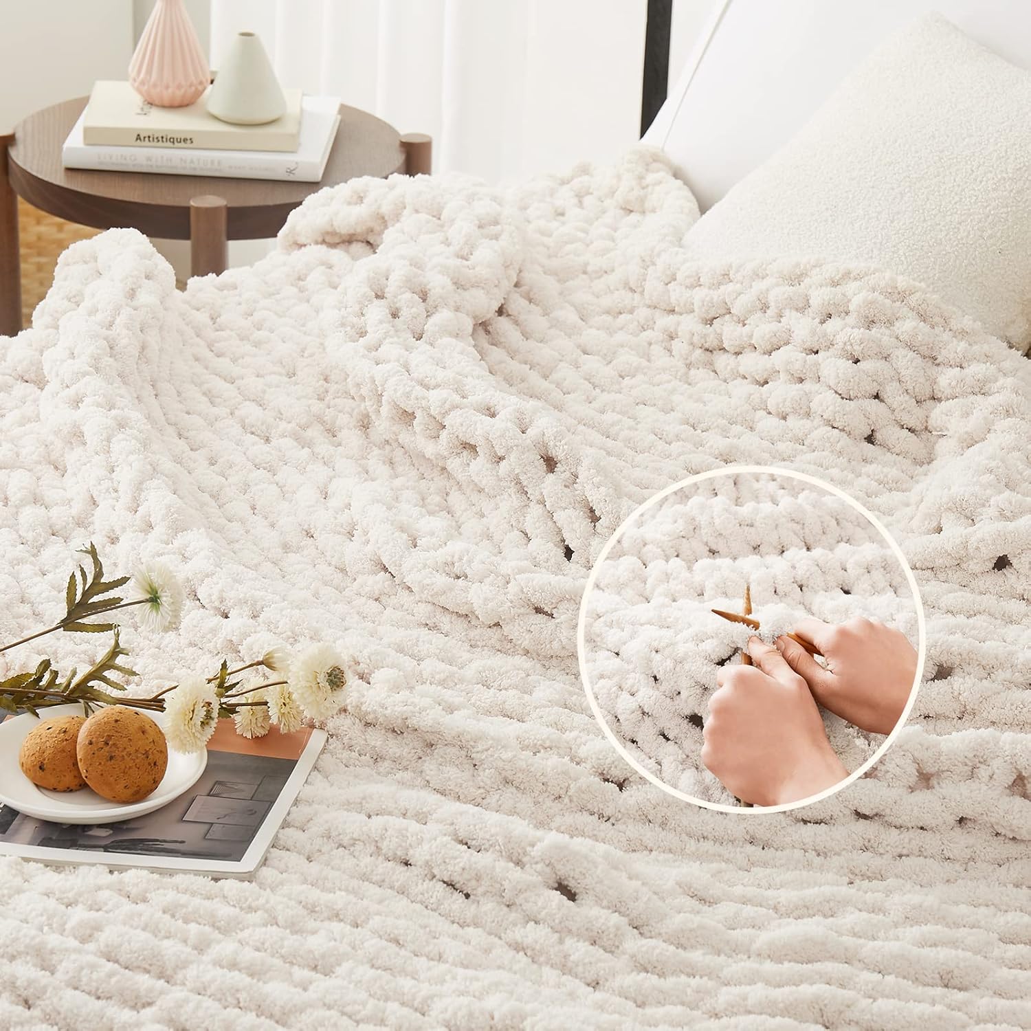 Detalle de L'AGRATY Chunky Knit Throw Blanket 50x60 🛋