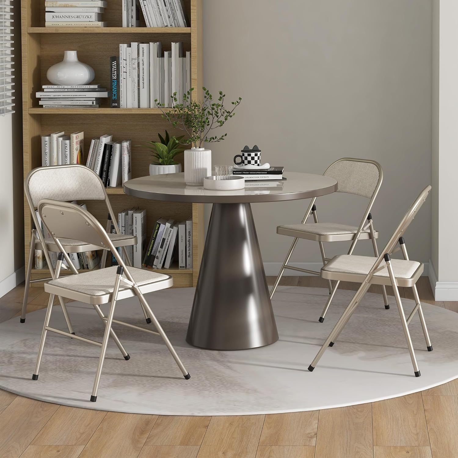 Thumbnail 6 de HOMCOM lot de 4 chaises pliantes d’intérieur en lin et acier (45 x 46 x 78 cm) – Beige
