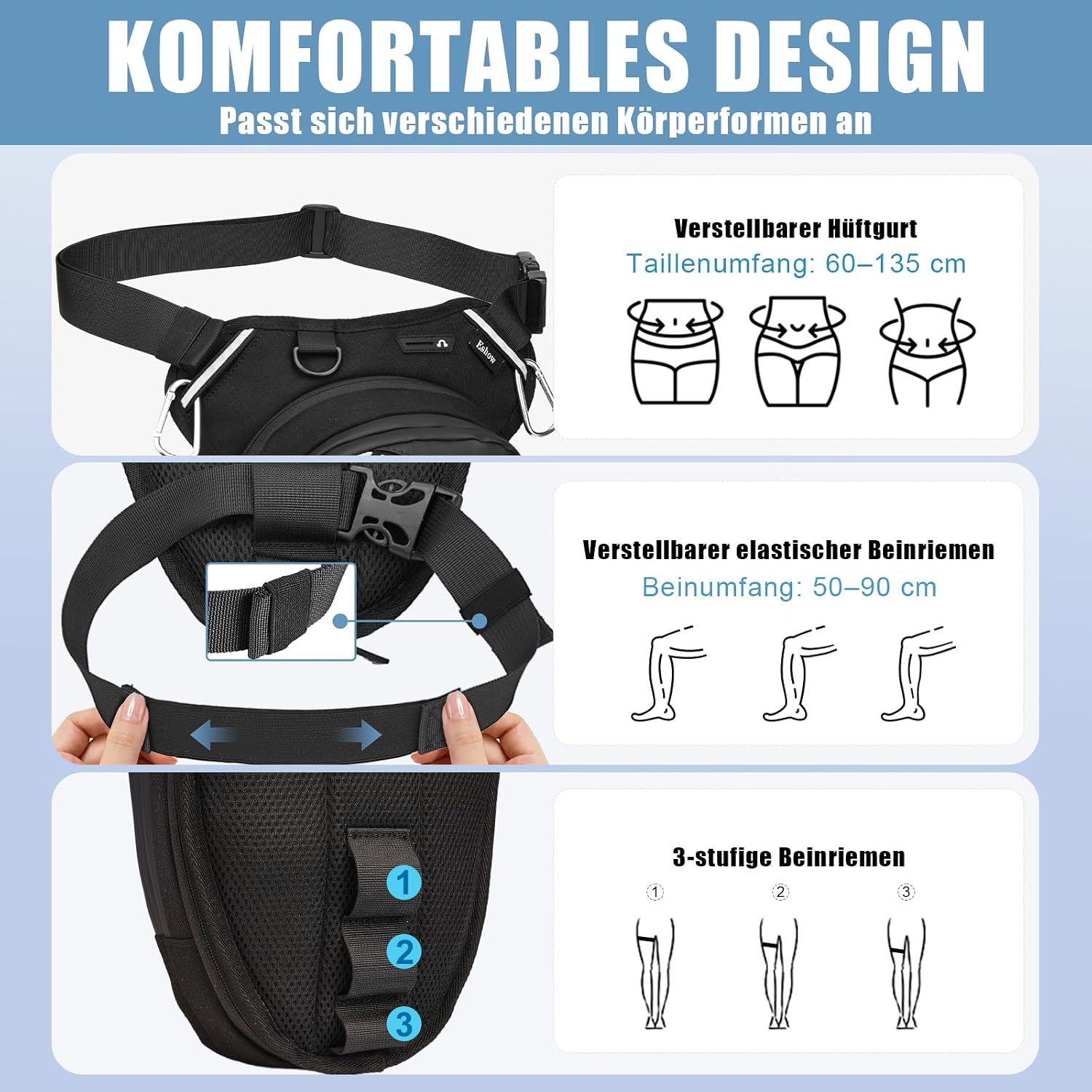 Thumbnail 5 de Eshow Beintasche Motorrad – erweiterbare Oberschenkeltasche für Herren und Damen