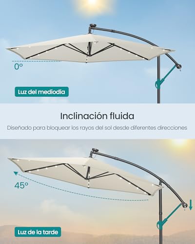 Thumbnail 4 de SONGMICS Sombrilla para balcón con iluminación LED solar GPU119LZ01 (brazo de 350 cm) beige
