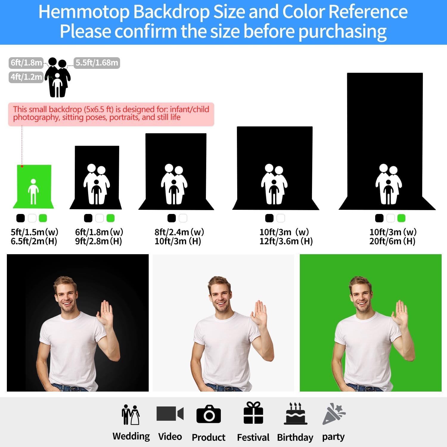 Detalle de HEMMOTOP 5x6.56 ft white photo backdrop