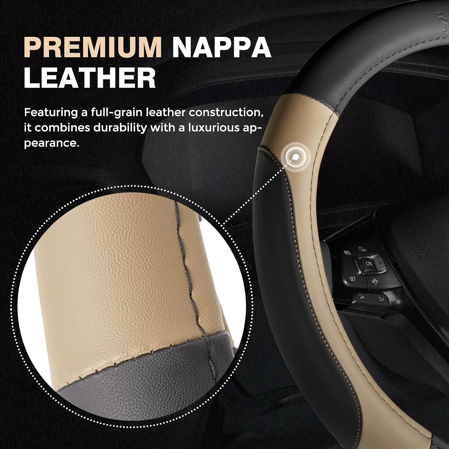 Detalle de FLORICH Steering Wheel Cover, Microfiber Leather