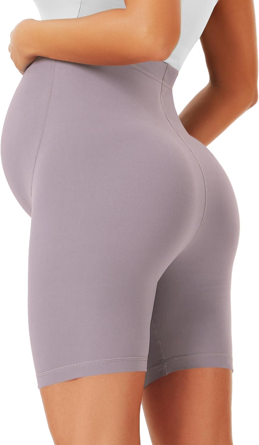 Detalle de VALANDY Creamlush Maternity Shorts Over The Belly – comfy, supportive biker shorts for pregnancy