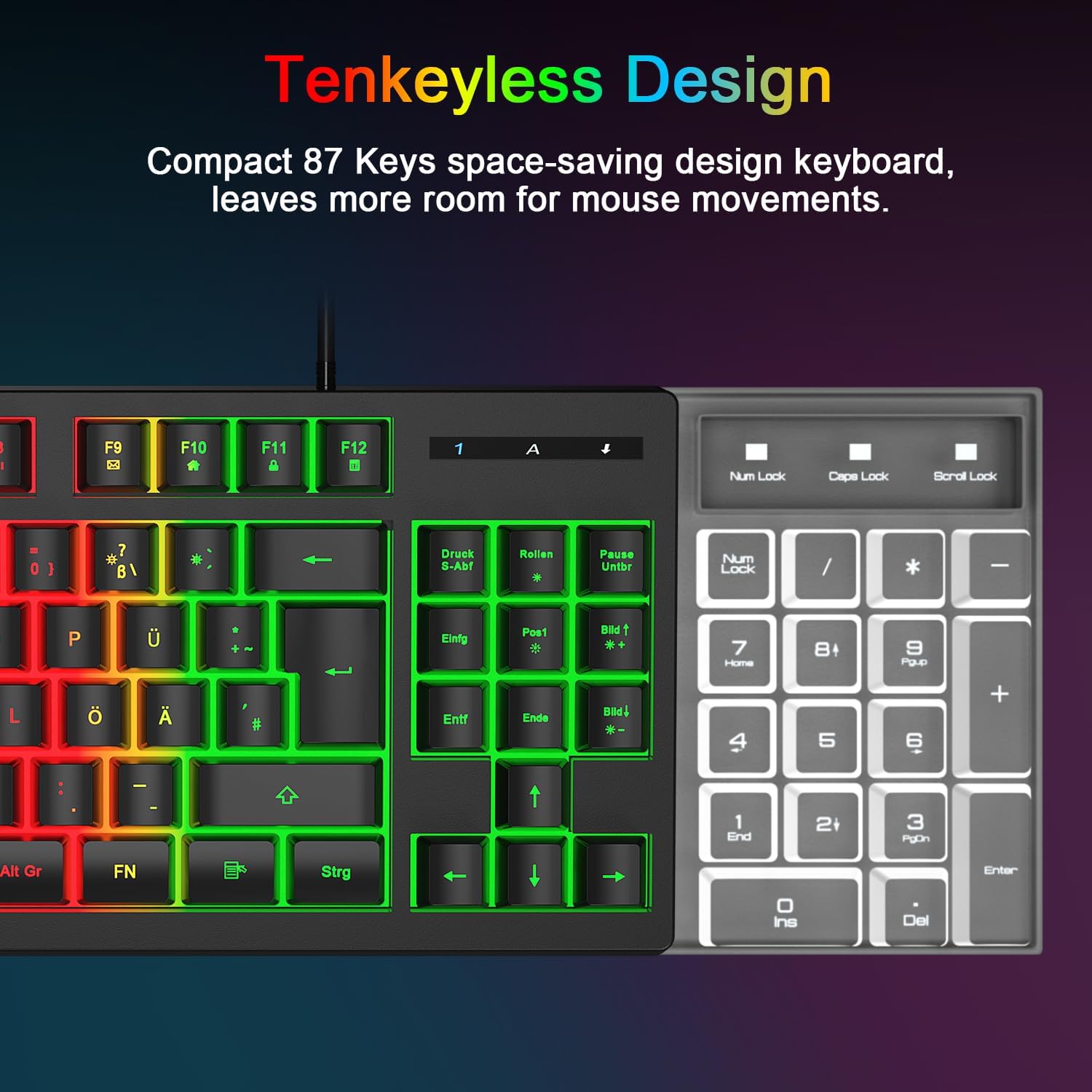 Detalle 2 de Rewurnth Gaming Tastatur und Maus Set 75% TKL