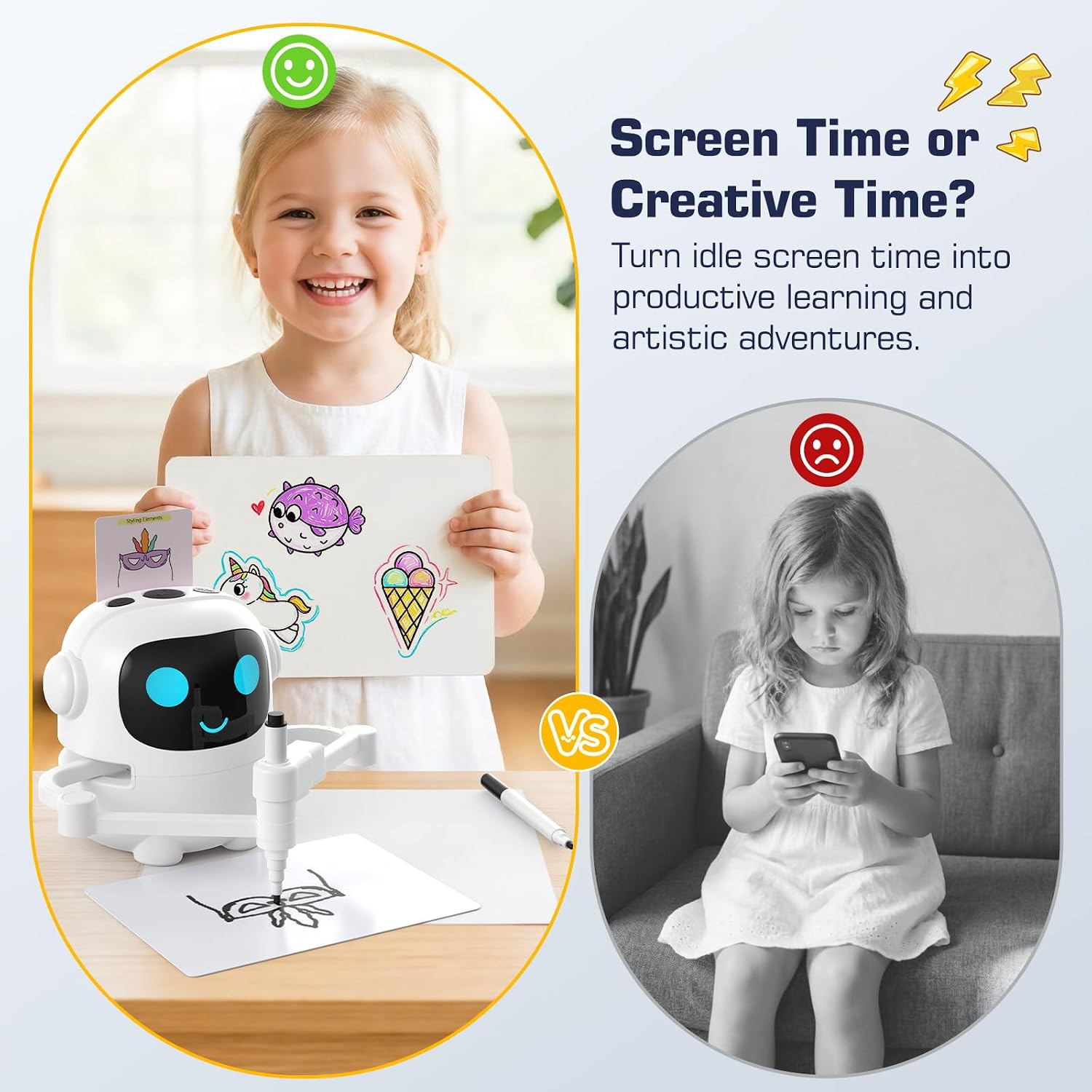 Detalle de YPHJLZX Kids Drawing Robot with 200 Cards, Voice Interaction and Music