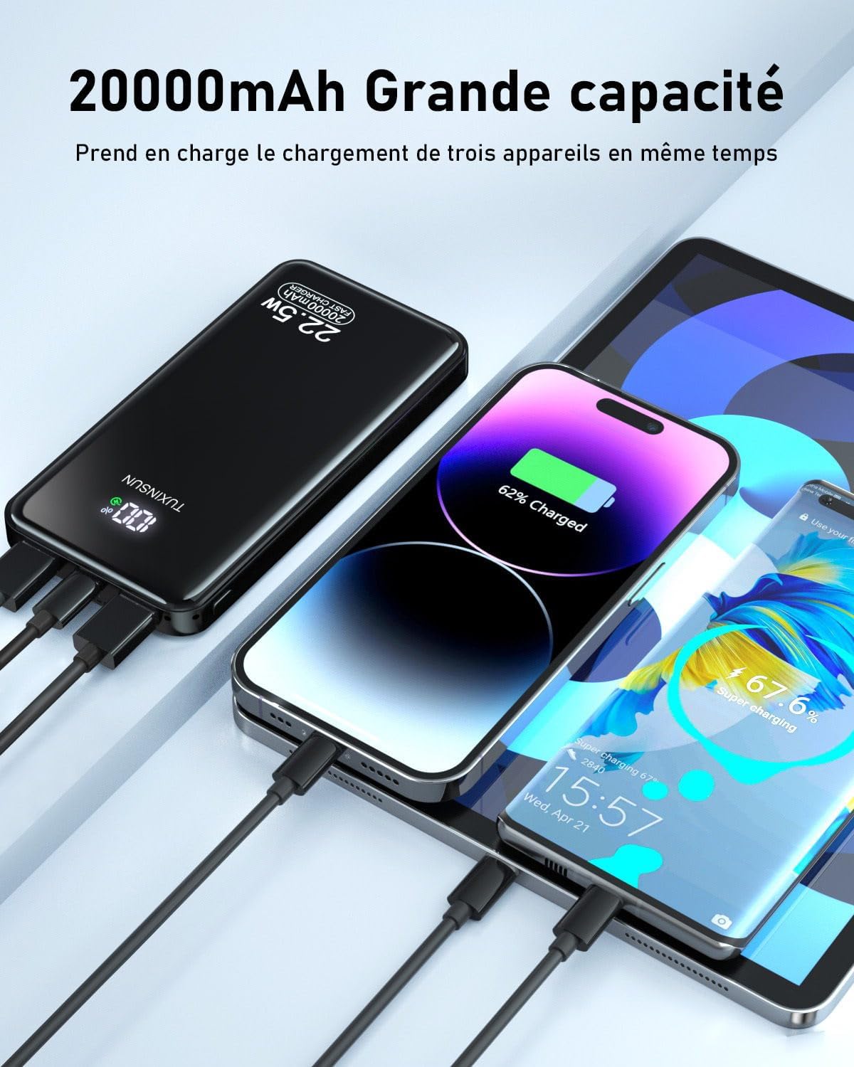 Thumbnail 3 de Power Bank 22.5W 20000mAh de TUXINSUN — Charge rapide et écran LCD, compacte et fiable
