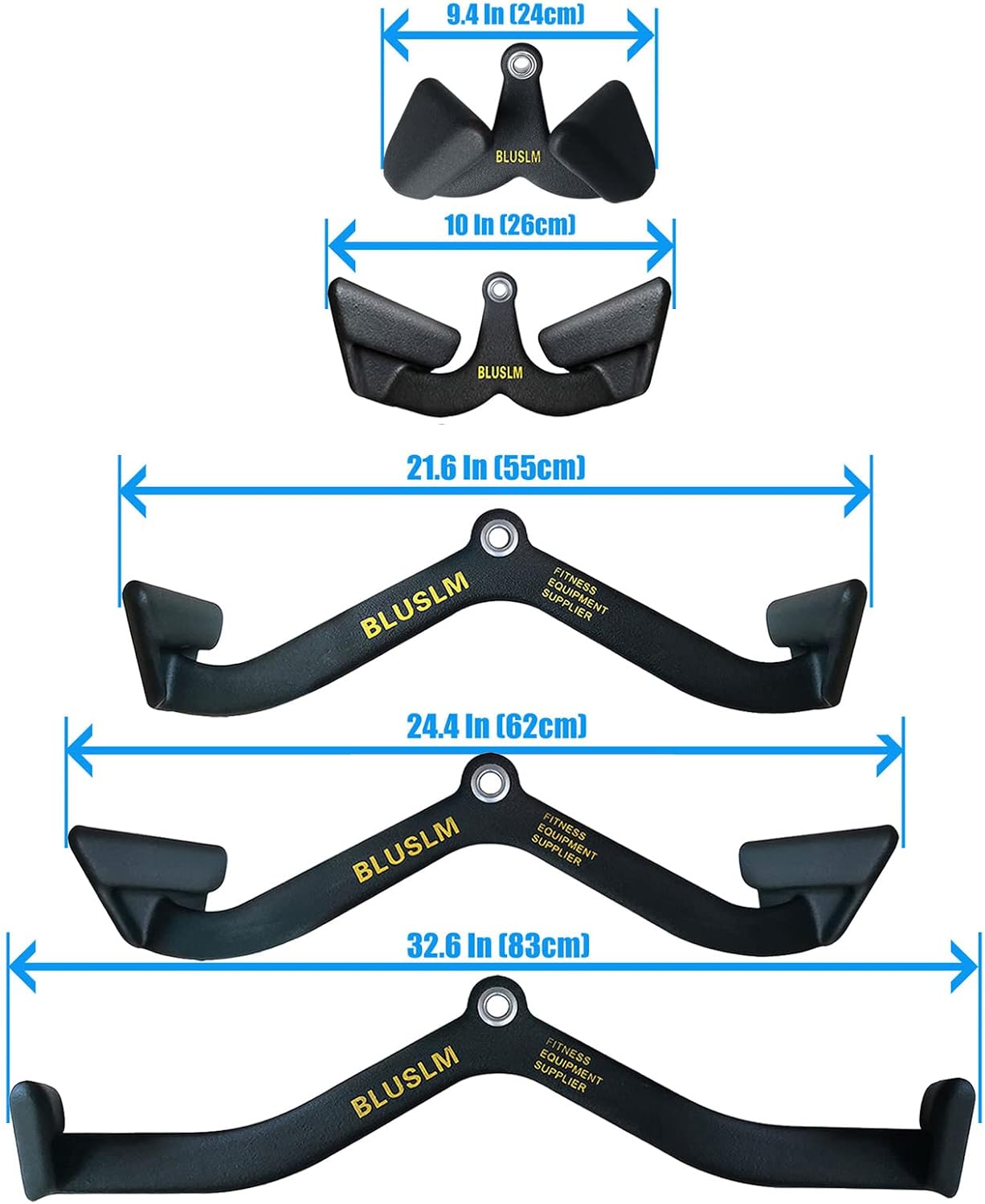 Detalle de BLUSLM LAT Pull Down Bar for Cable Machine — 5-Piece V-Bar/T-Bar Attachment Set