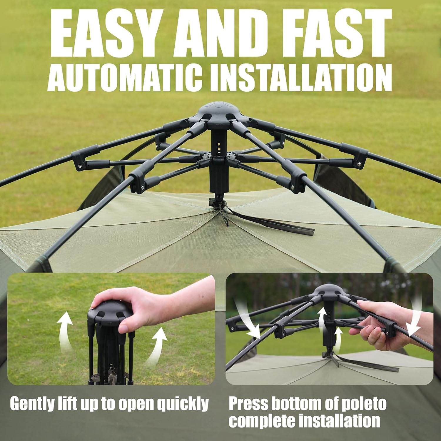Detalle de Hewolf 2/3/4 Person Camping Tent — Instant Pop Up, Waterproof 4500mm, 2 Doors