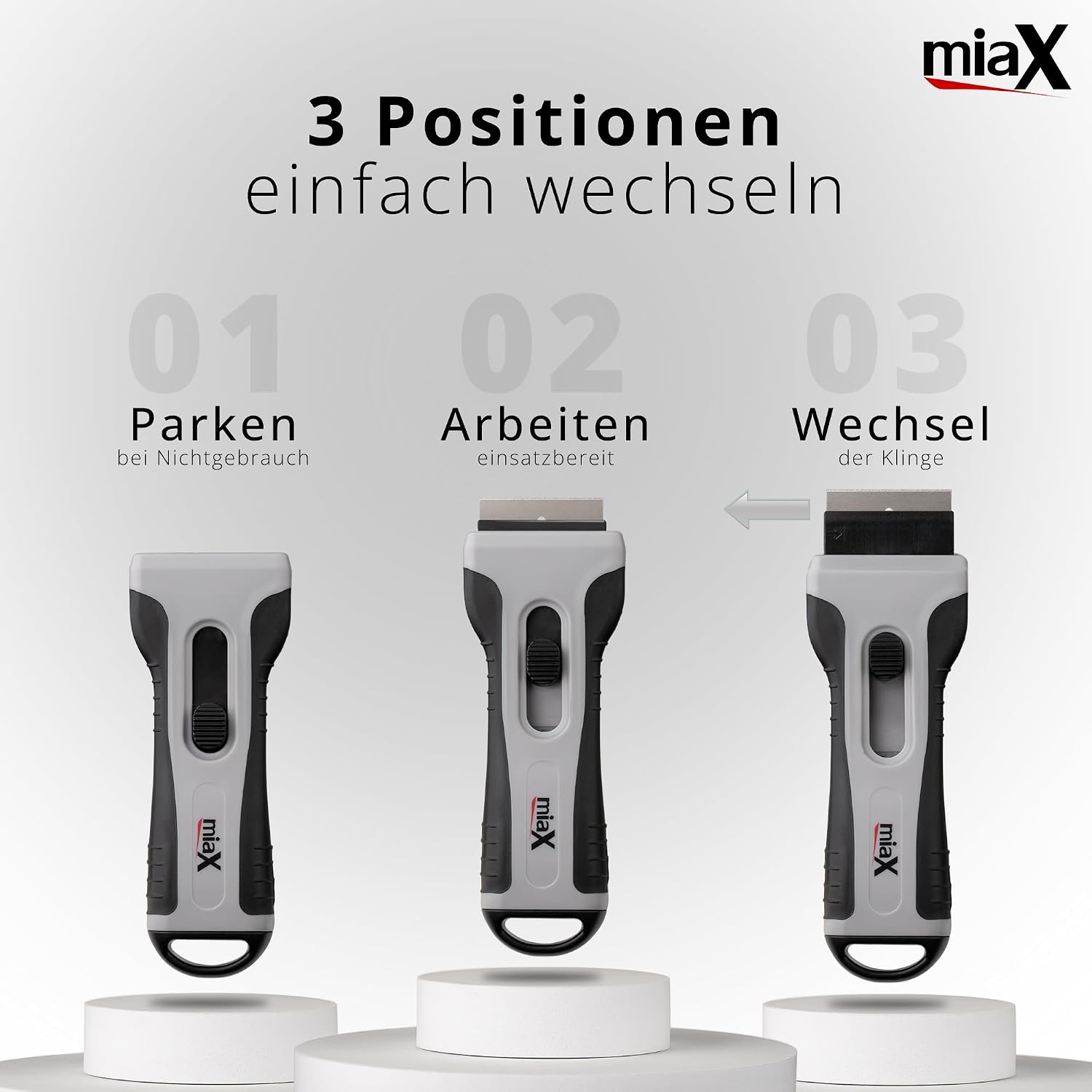 Detalle de miaX Profi Kochfeldschaber mit Soft-Touch-Griff und Ersatzklingen