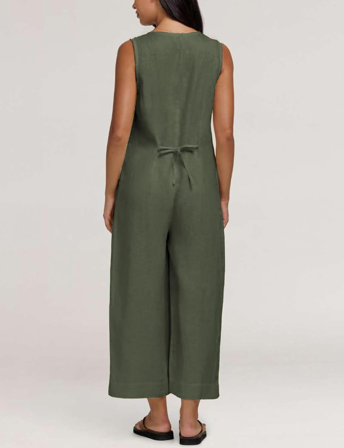 Thumbnail 4 de Yeokou Women Button Down Jumpsuits in Cotton Linen with Pockets