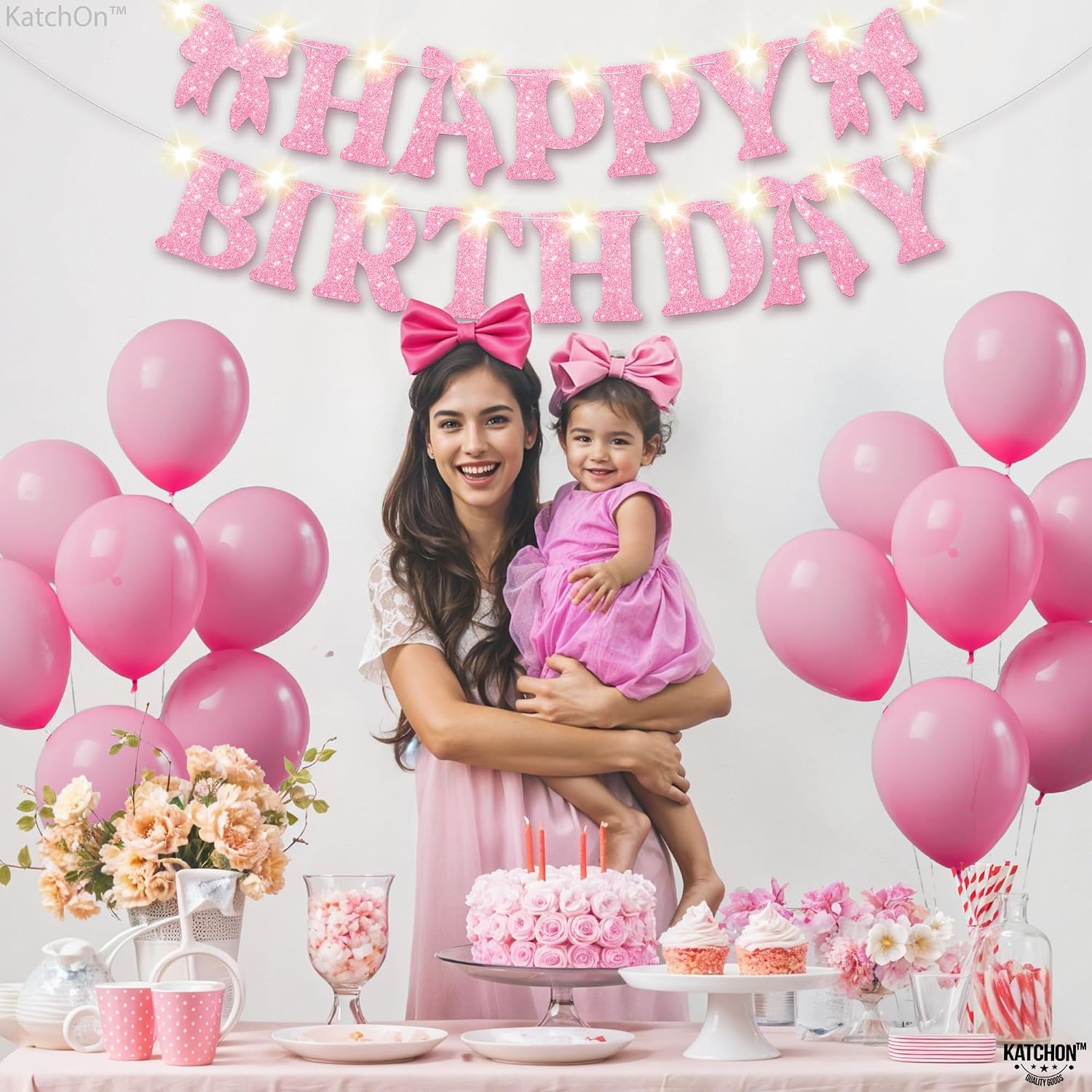 Thumbnail 6 de KatchOn Pink Glitter Happy Birthday Banner with Lights – 10 Feet