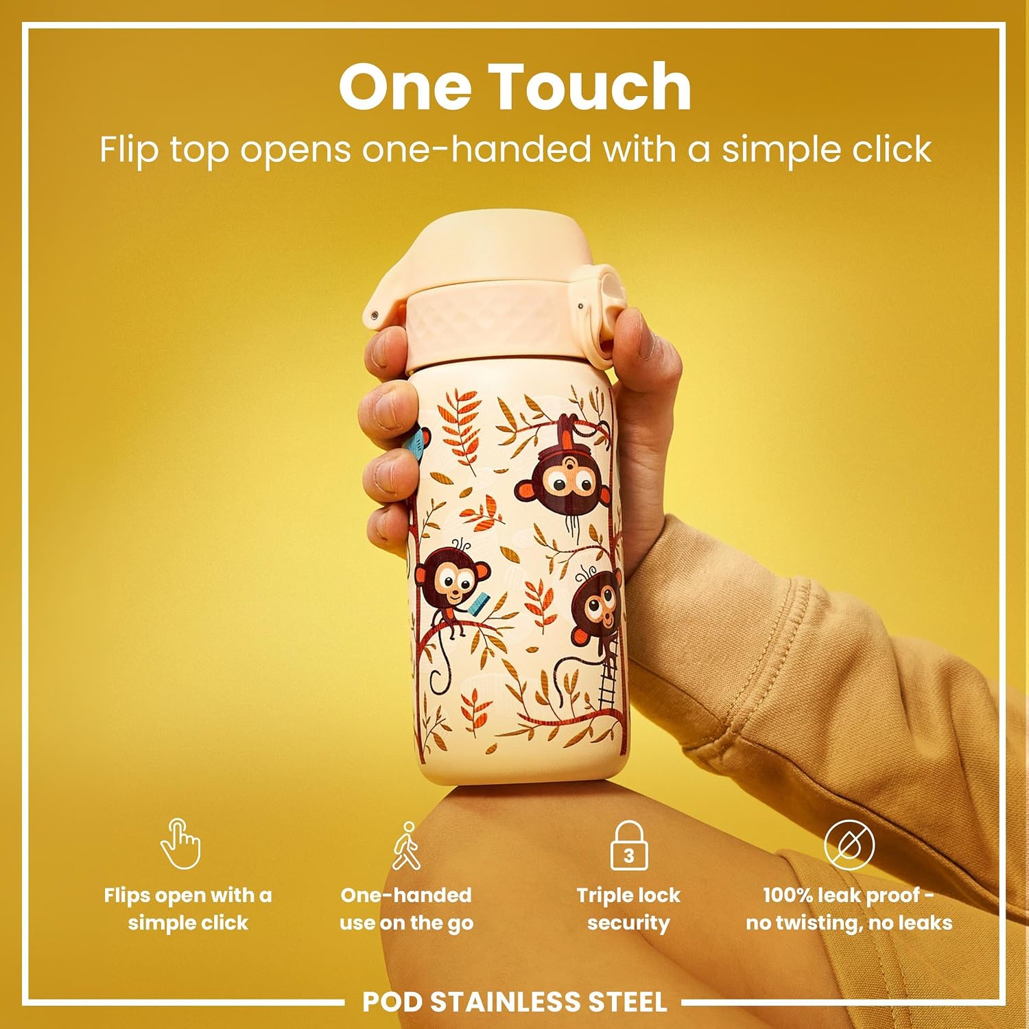 Detalle de Ion8 Lightweight Steel Kids Water Bottle (400ml/13oz) in Cream – Leak Proof, Non‑Insulated, Dishwasher Safe