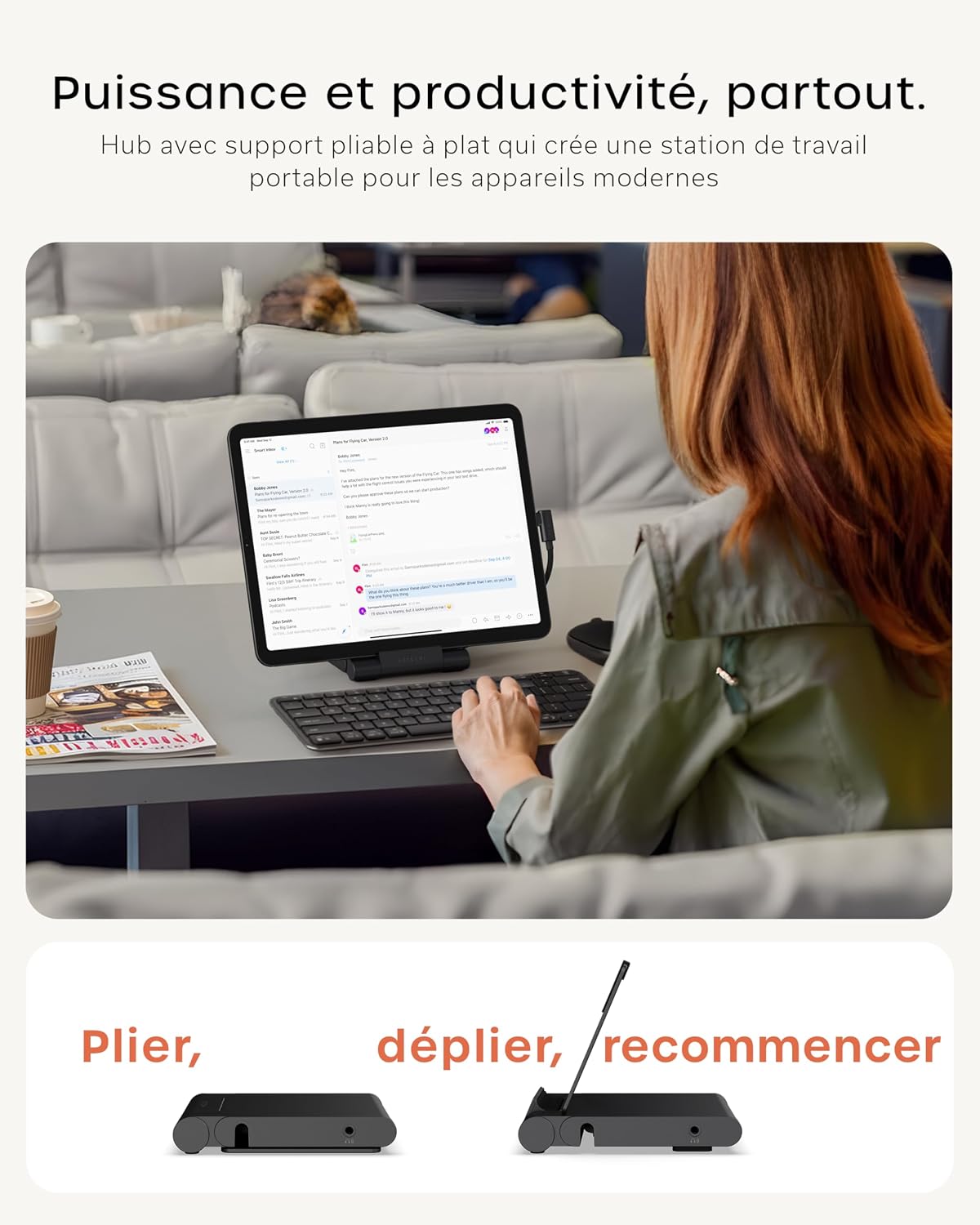 Detalle de SATECHI Support Pliable & Hub USB-C OntheGo™ 7 en 1 – Station portable pour 13" et plus