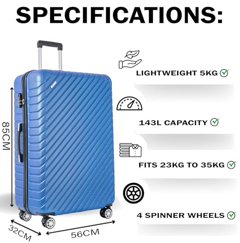 Detalle de FLYMAX 29" Large Suitcase 4 Wheel Lightweight ABS Hard Shell with 100 Litre Capacity and 3‑Digit Lock