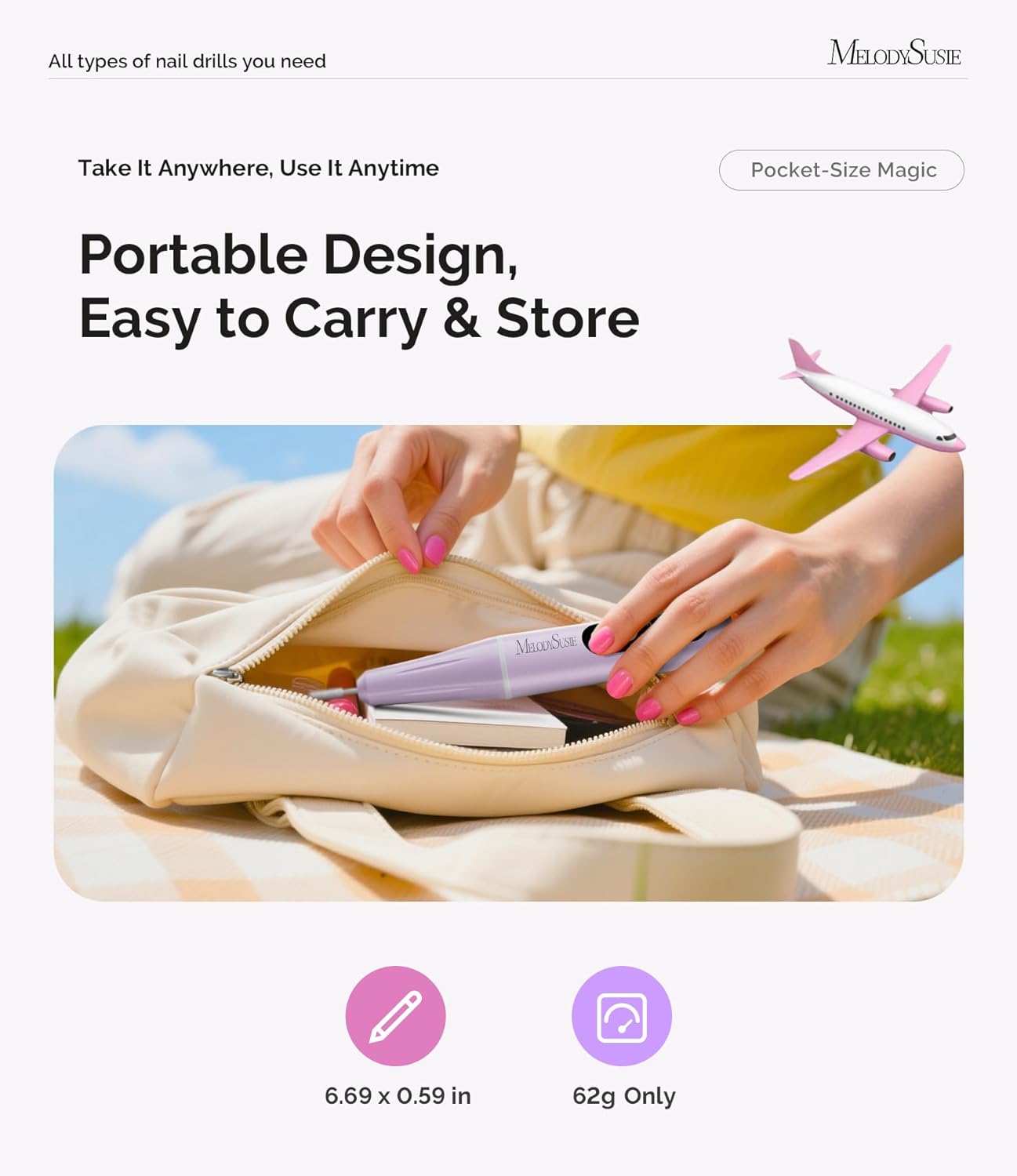 Thumbnail 3 de MelodySusie PC90G ponceuse pour ongles sans fil rechargeable 20 000 tr/min, kit manucure/pédicure violet