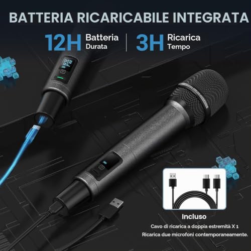 Thumbnail 6 de TONOR TW550 sistema microfonico wireless UHF ricaricabile con scansione automatica