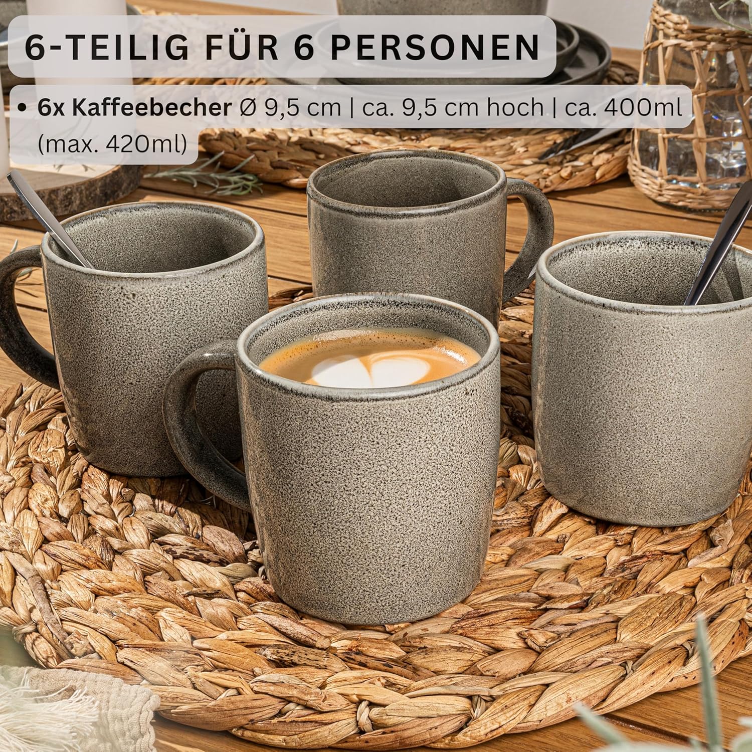 Thumbnail 1 de SÄNGER Kairo Clay 6-teiliger Kaffeebecher-Set (Steingut) für 6 Personen, grau, 400 ml