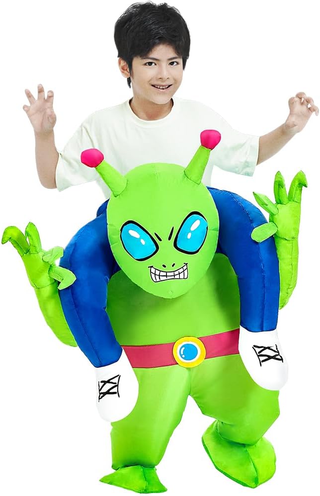 Detalle de JUROSAICA Inflatable Alien Costume for Kids, Ride-On Design with Built-In Fan