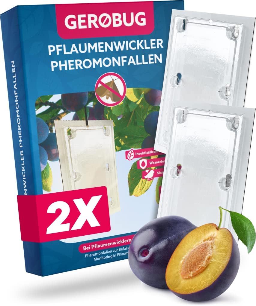 Bio Pflaumenwicklerfalle (Pheromonfalle) mit Lockstoffen – 2 Stück für gesunde, wurmfreie Pflaumen