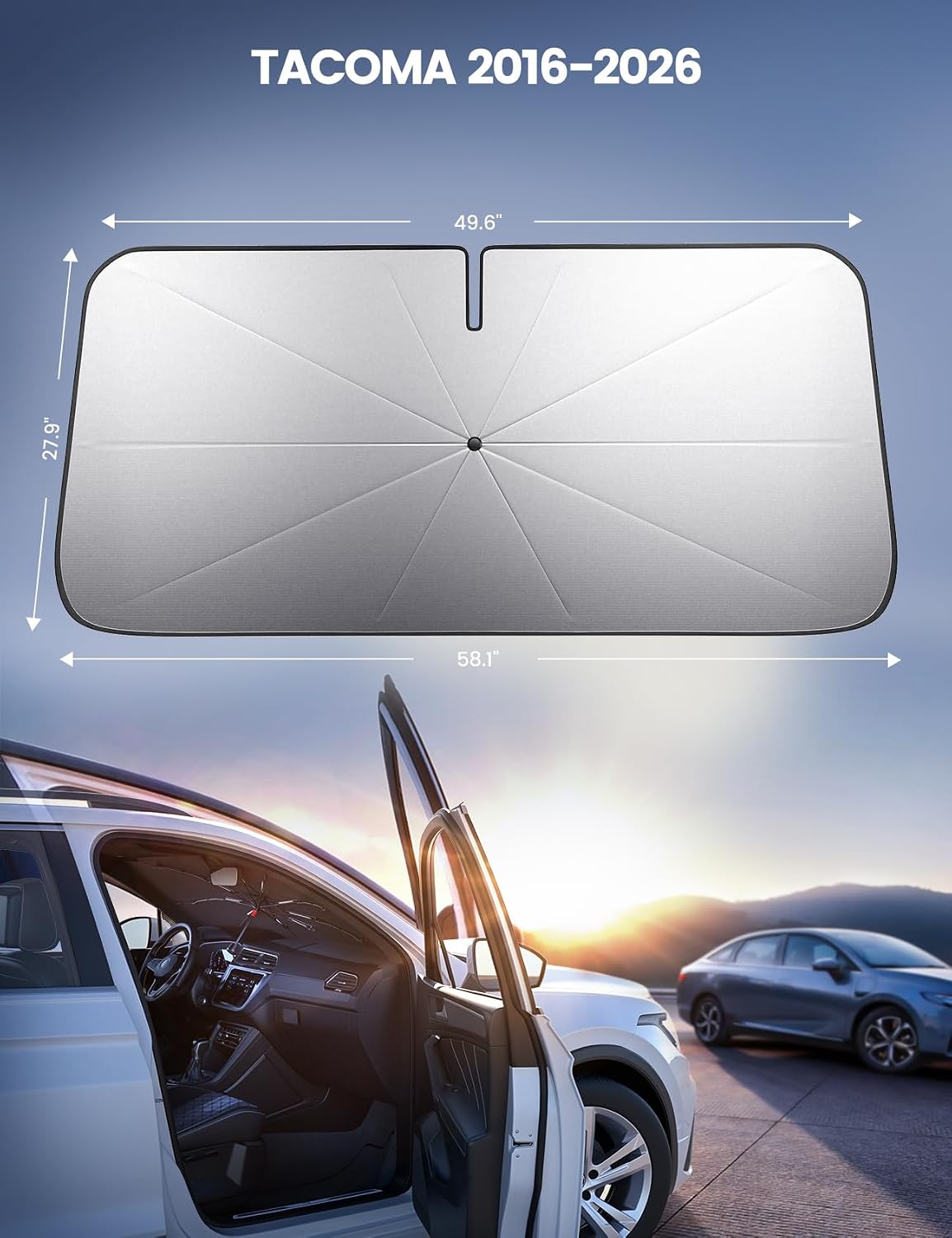 Thumbnail 5 de Car Windshield Sunshade for Tacoma (2016-2026) — 2026 Foldable UV-Block Sun Shade Umbrella