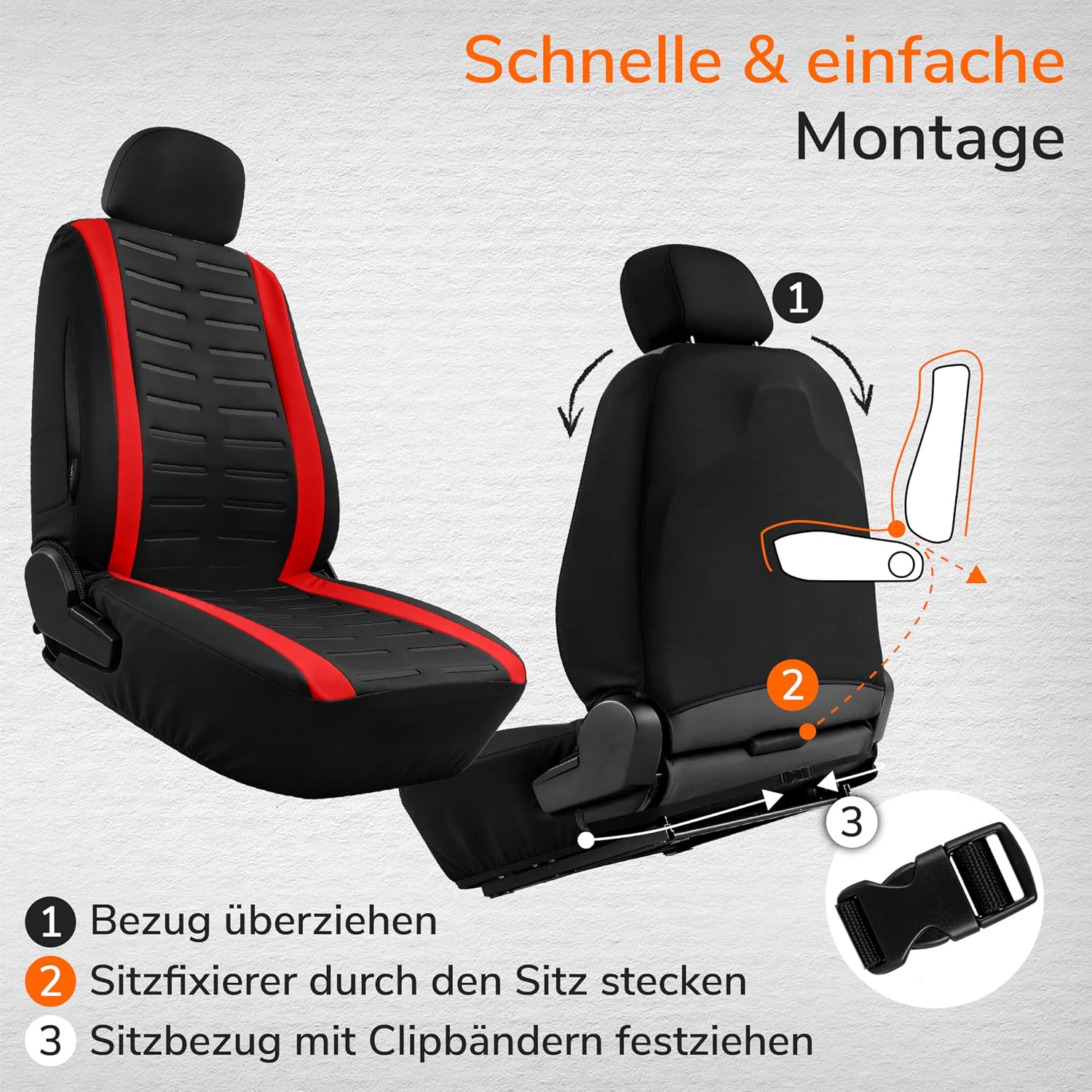 Thumbnail 6 de Upgrade4cars Autositzbezüge-Set für die Vordersitze (Version 2026) – universell in Rot, für Fahrer- & Beifahrersitz inkl. Kopfstützen
