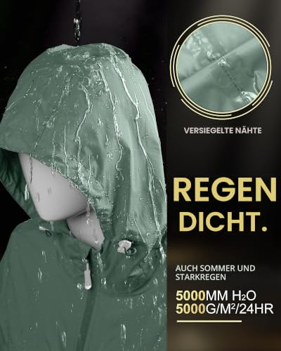 Detalle 2 de 33,000ft Damen Dünne Wasserdichte Faltbar Regenmantel mit Kapuze