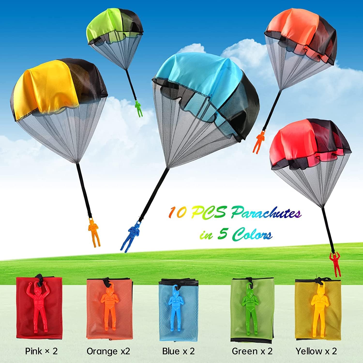 Thumbnail 3 de Jiosdo Fallschirm Spielzeug Kinder – 10 Fallschirmspringer Outdoor-Wurfspiel für den Kindergeburtstag