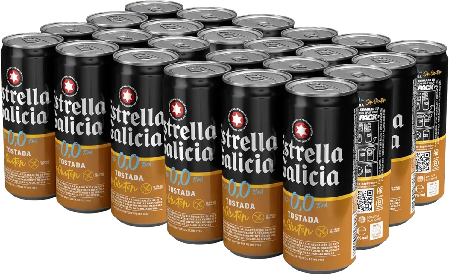 Detalle de Estrella Galicia 0,0 Tostada Pack 24 x 33 cl