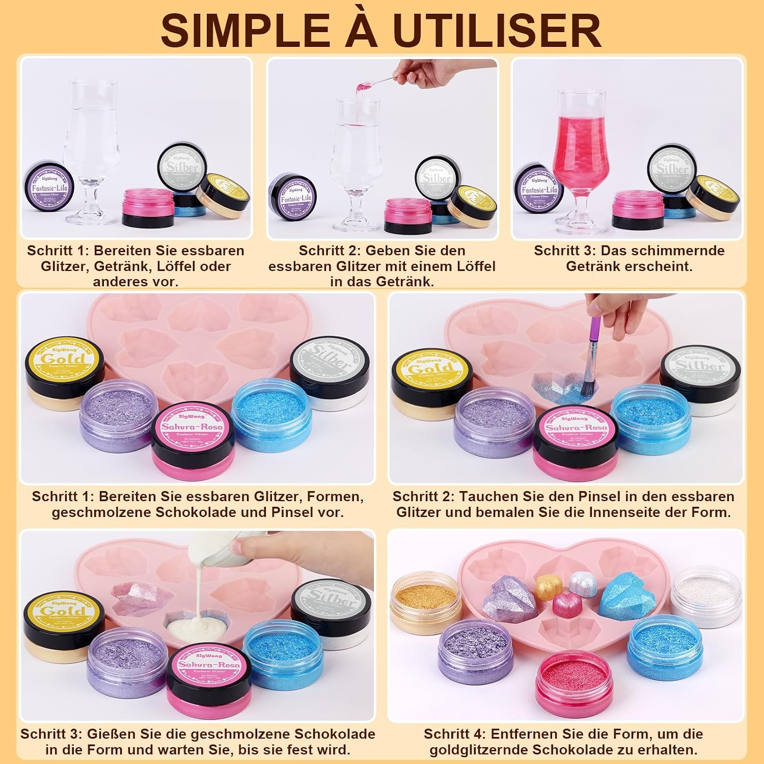 Thumbnail 2 de SigWong Essbarer Glitzerpulver Gold, 15 g – Glänzende Dekoration für Getränke, Kuchen und Cupcakes