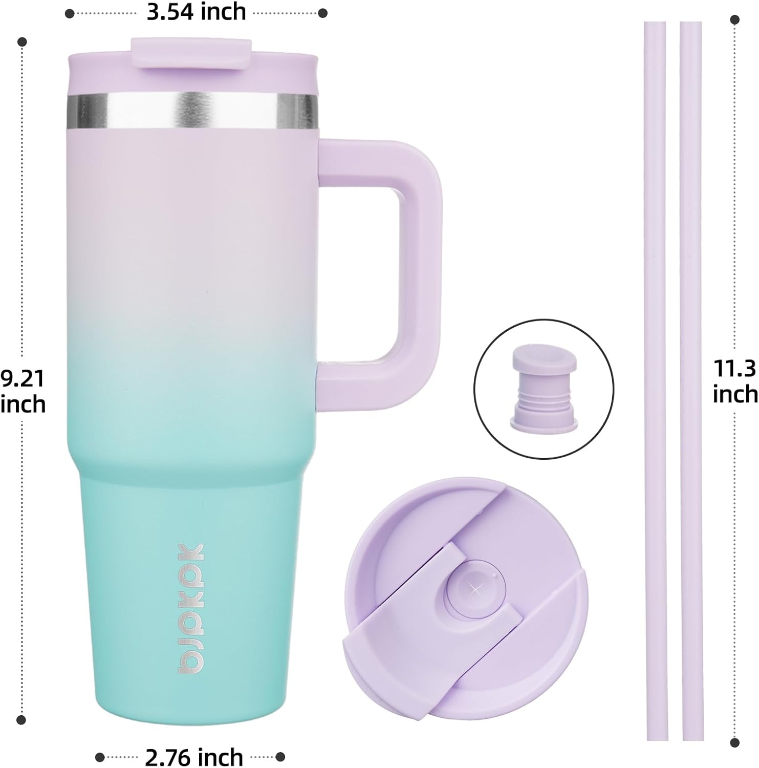 Thumbnail 2 de BJPKPK 30 oz Stainless Steel Insulated Tumbler With Handle (Lavender Green) and Straw
