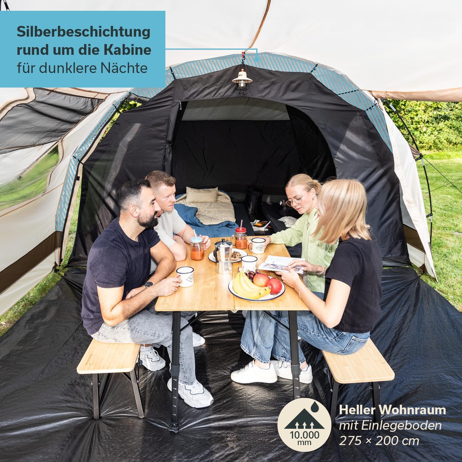 Thumbnail 2 de Skandika Kambo Tunnelzelt 4 Personen – Großes Familienzelt mit dunkler Schlafkabine