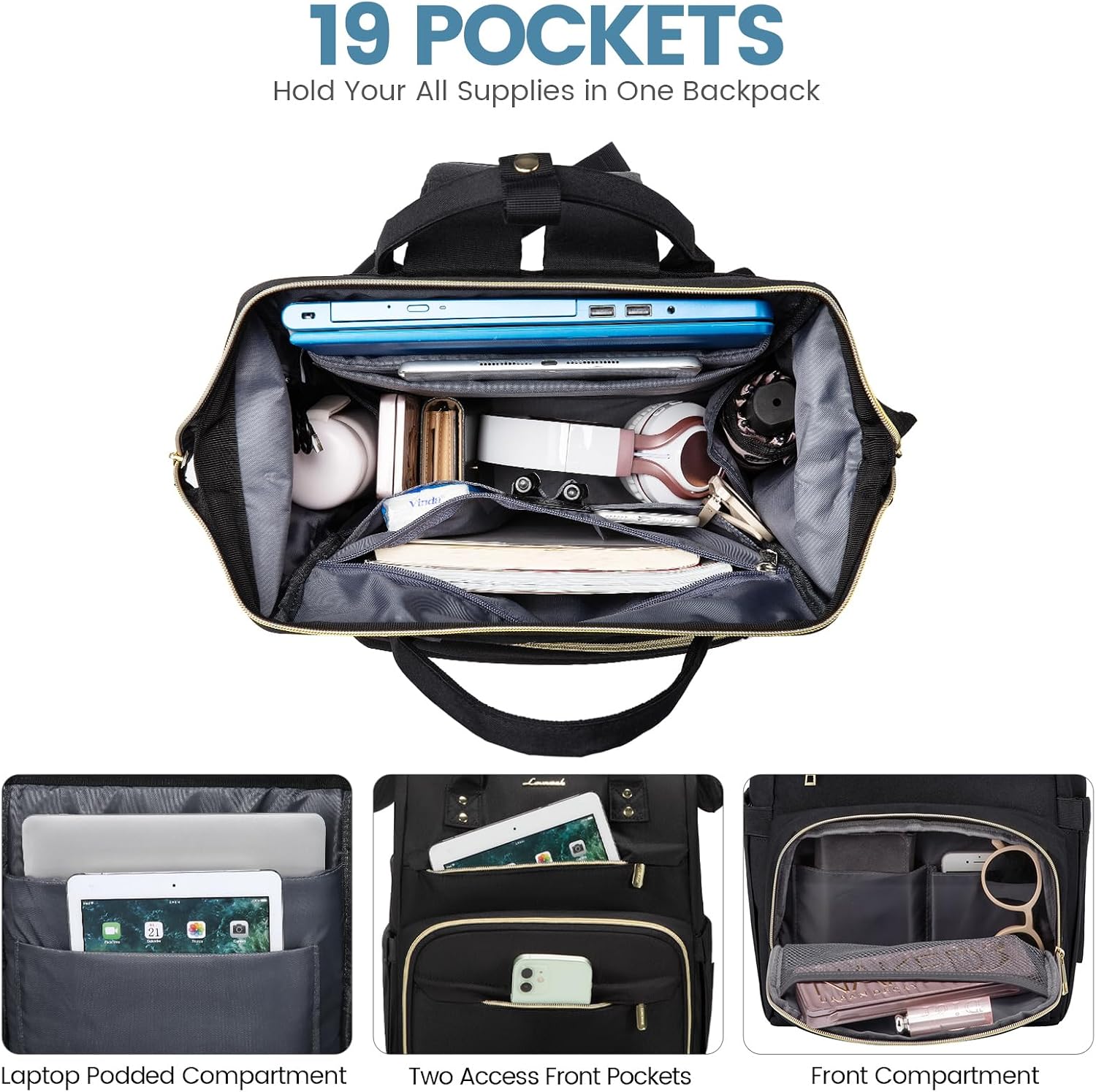 Detalle 2 de LOVEVOOK Laptop Backpack Womens 15.6in