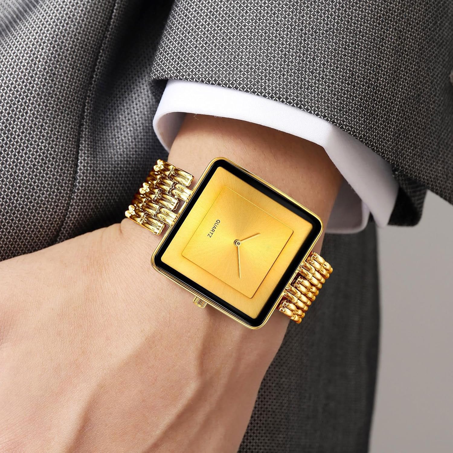 Thumbnail 2 de findtime Quadratische Armbanduhr Unisex – analoge Quarz-Uhr mit 3-ATM-Schutz, Metallarmband im Business-/Retro-Look