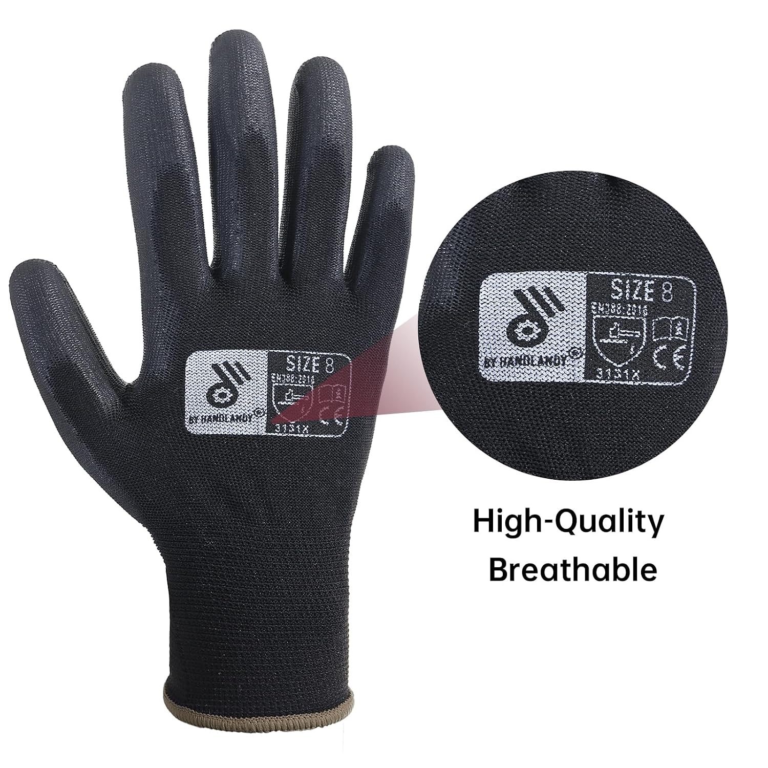 Detalle de HANDLANDY PU Coated Nylon Work Gloves 12 Pairs Medium