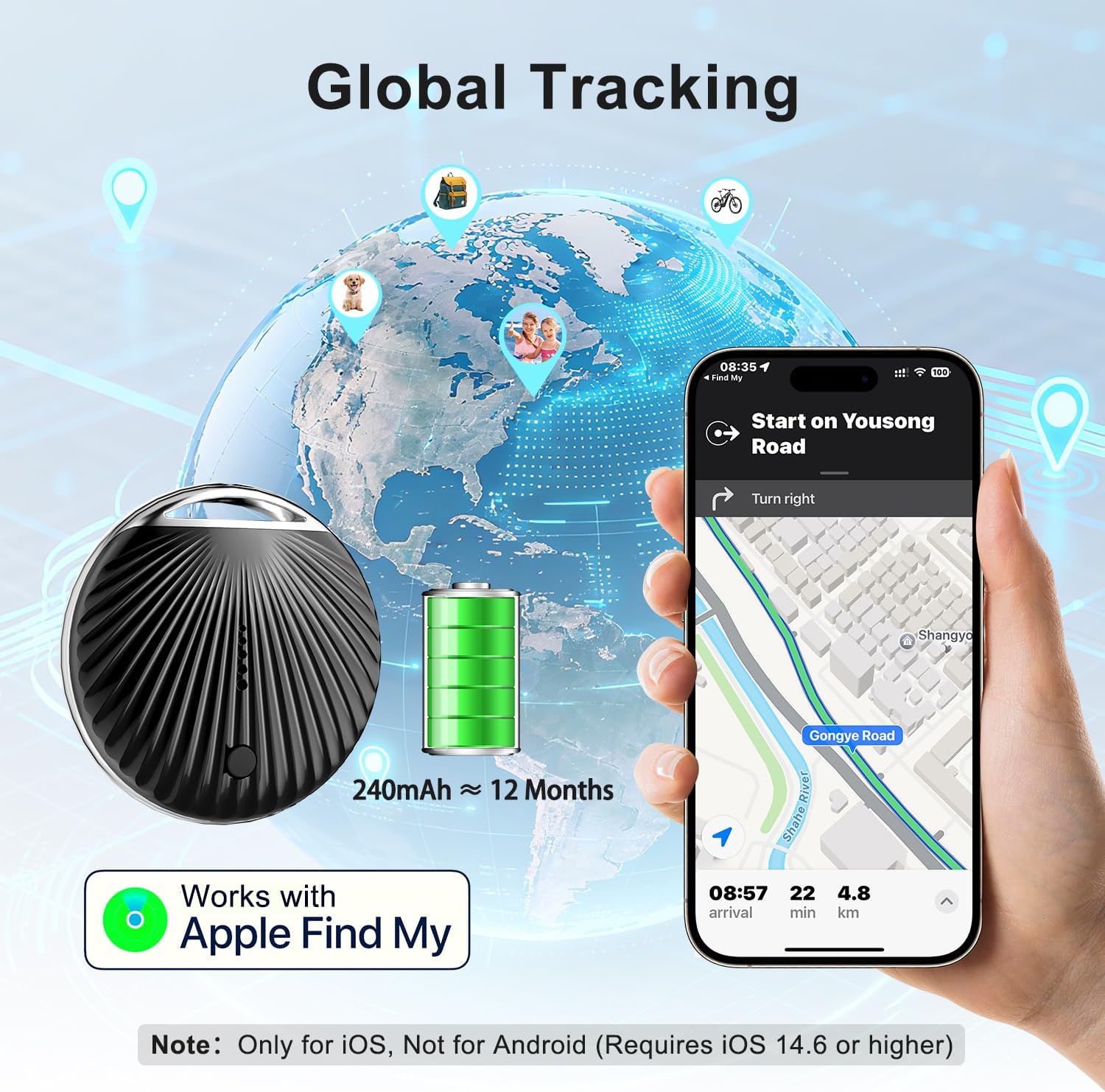 Detalle de Air Traceur Tag Lot de 4 compatible Apple Find My (iOS uniquement) — étanche IP68, alarme 100 dB