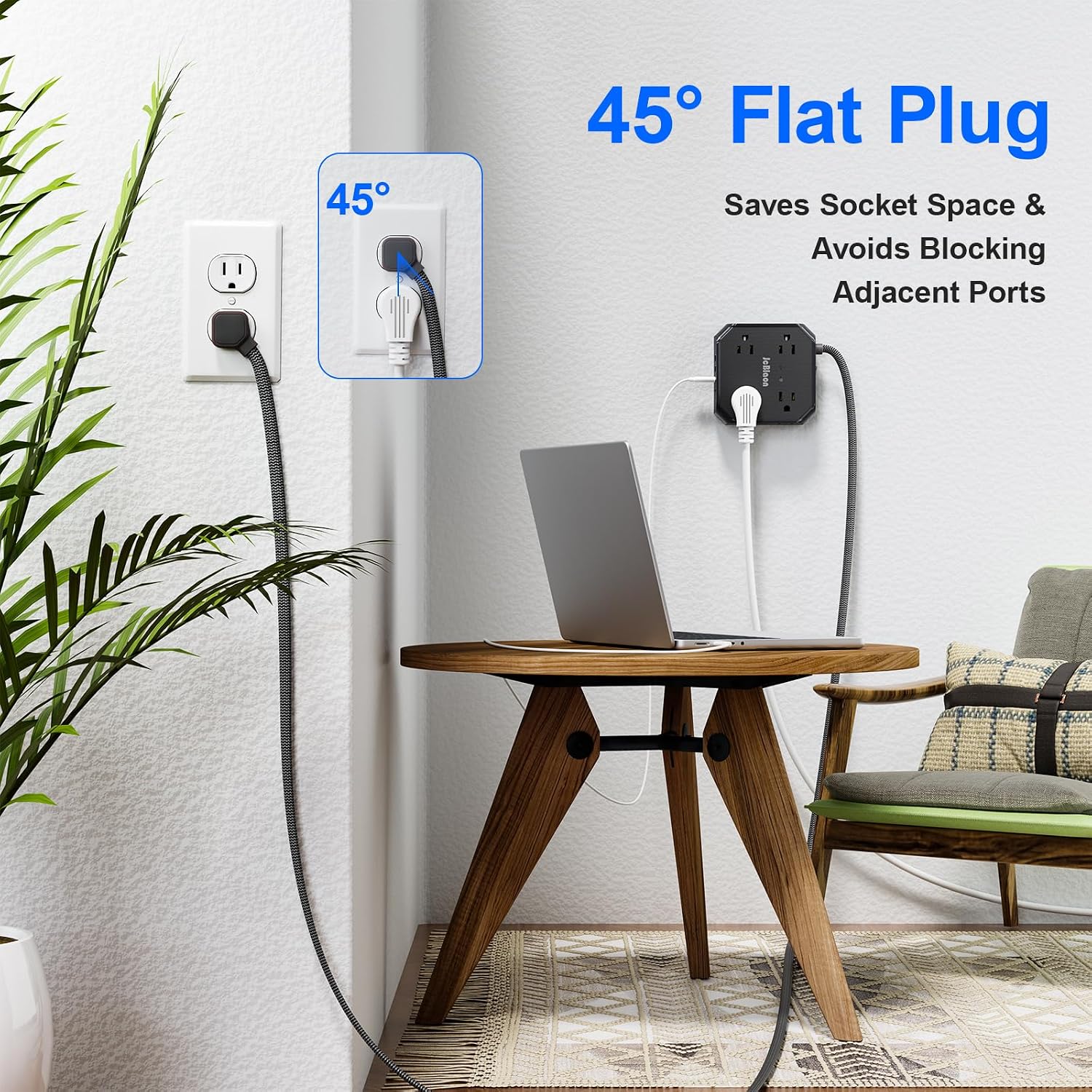 Detalle 2 de JcBlaon QC860-CU Power Strip with 8 AC Outlets, 4 USB Ports and 1050J Protection