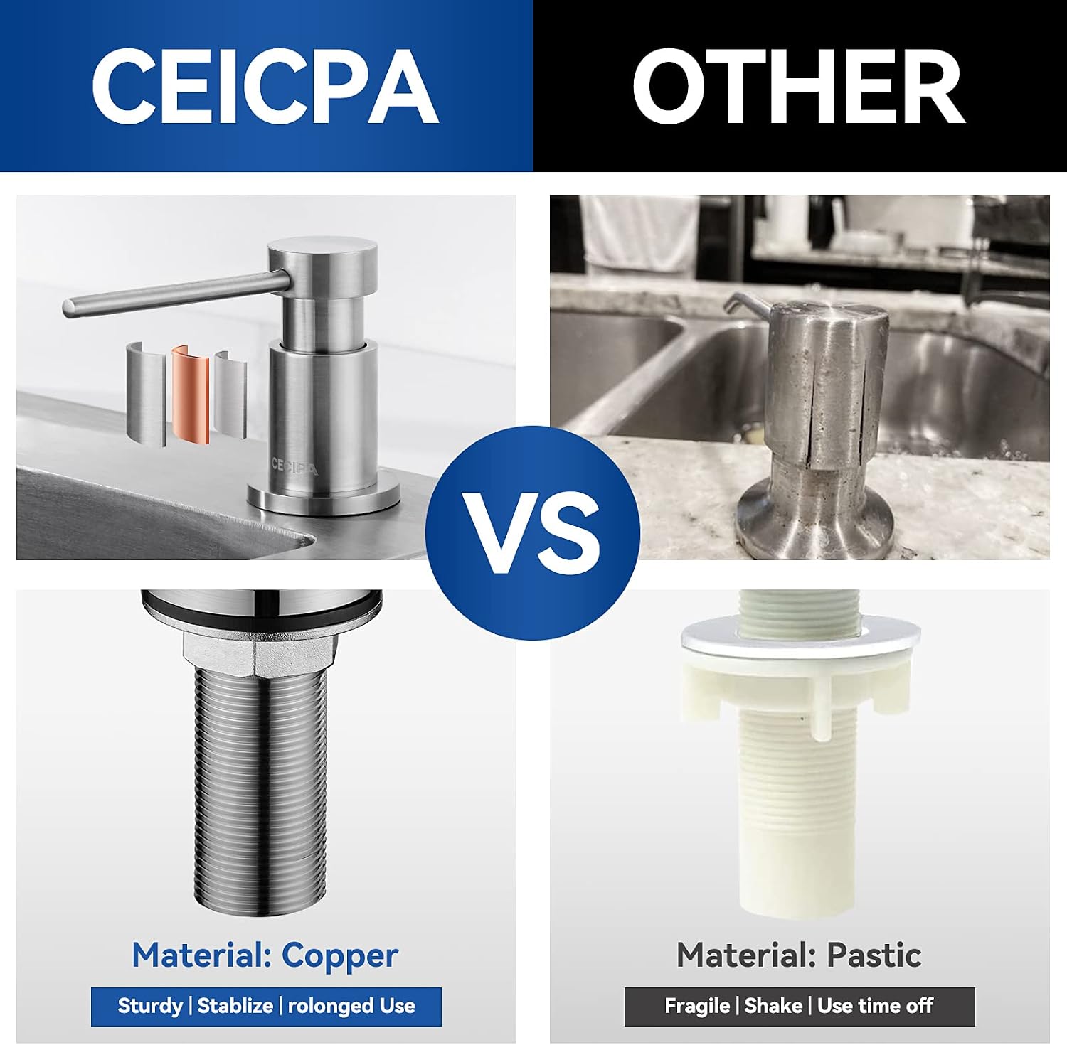 Detalle de CECIPA F1203S inbouw-zeepdispenser van koper, 360° draaibaar, geborsteld