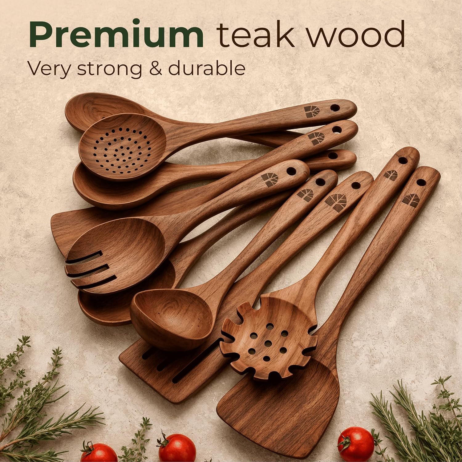 Detalle 2 de Teak Wood 10 Pc Cooking Spoon Set 🥄