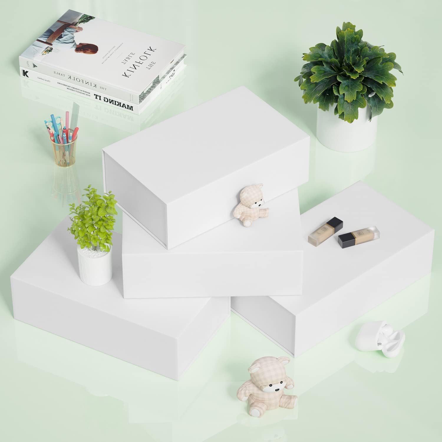 Thumbnail 5 de eascity 1 Pack Rectangle Gift Boxes (24 x 15 x 7.6 cm) with Magnetic Lids – Collapsible White Present Boxes