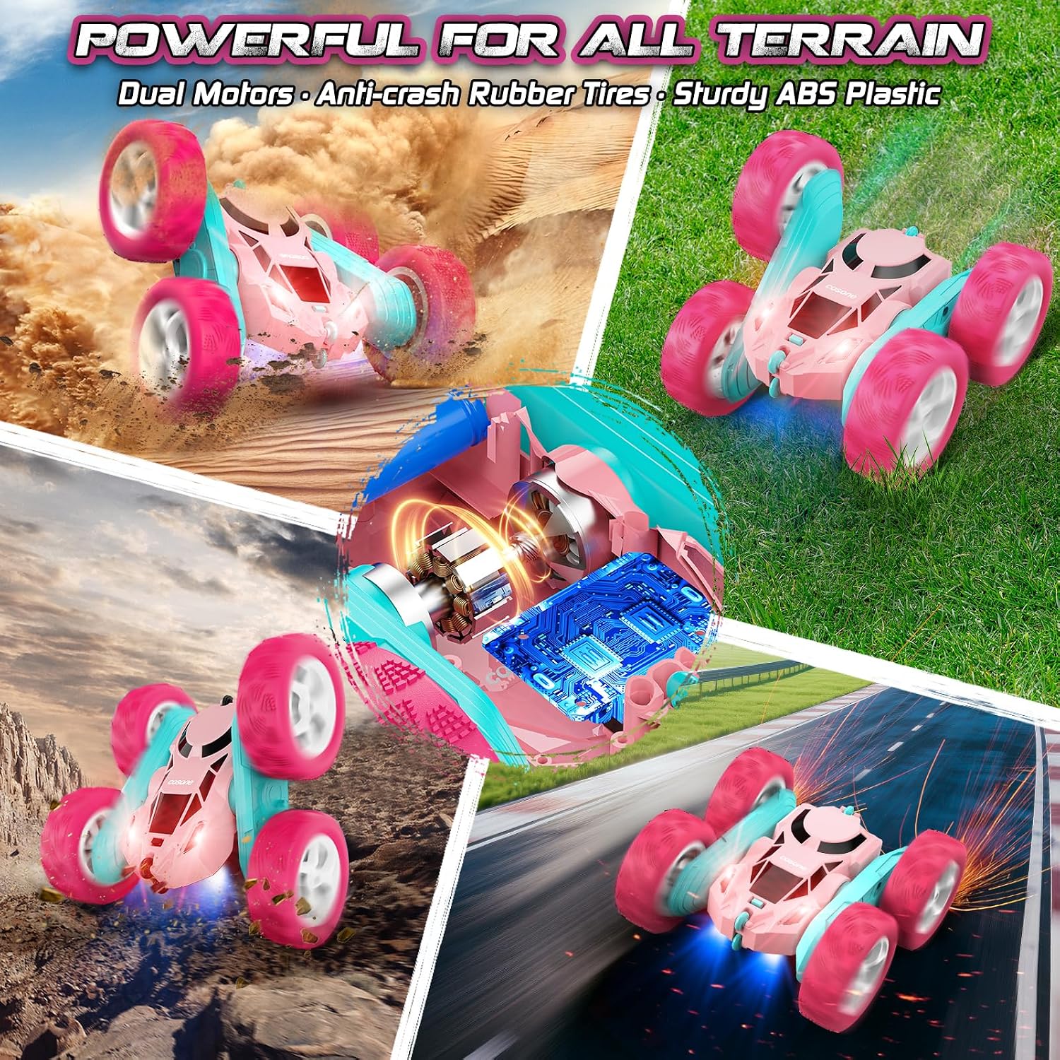Thumbnail 6 de cosone Rosa ferngesteuertes Auto – 4WD RC Stunt-Car mit LED, 2Modul-Akkus, Anti-Interferenz, 2,4 GHz