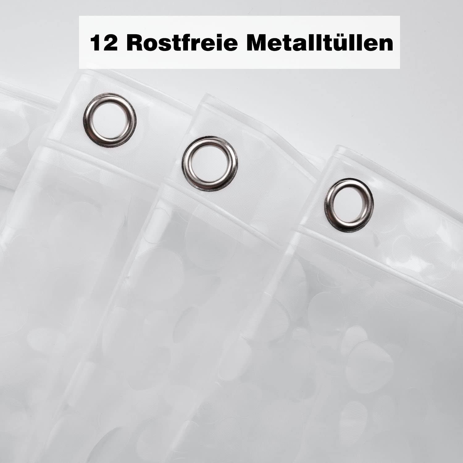 Thumbnail 4 de EurCross Rideau de douche 180 x 210 cm en EVA – poids en bas, imperméable et antibactérien (12 anneaux inclus)