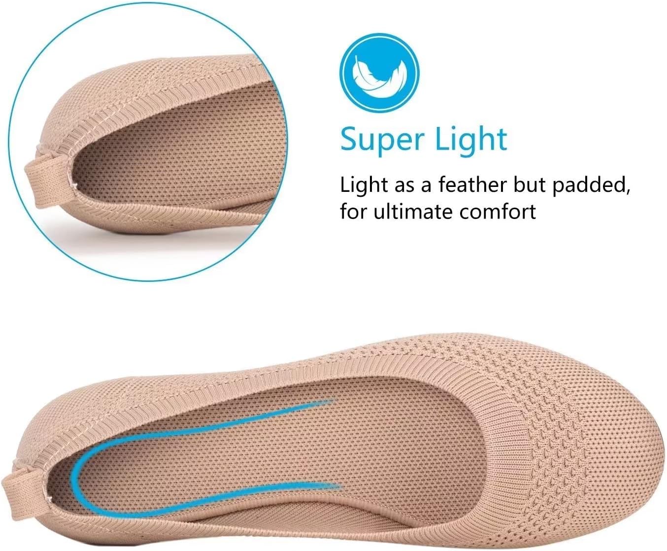 Detalle de Frank Mully Damen Ballerinas Slip On Knit – Runde Zehe, leichte Polsterung