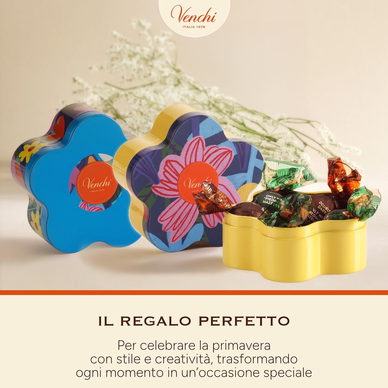 Detalle de Venchi Lattina a Forma di Fiorellino 60 g – 5 Perle Assortite, Senza Glutine, Collezione Primavera