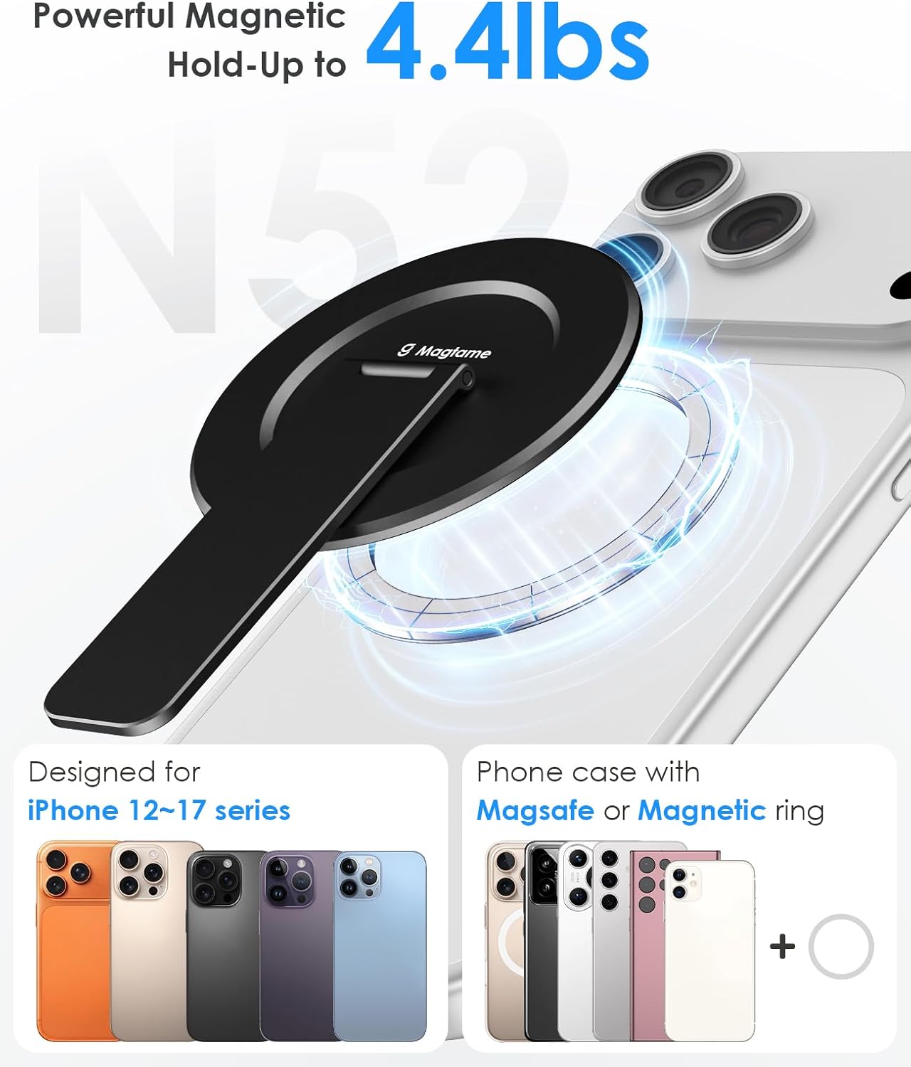 Thumbnail 1 de Magtame Support de téléphone magnétique Mag-Safe ultra fin, angle réglable à 180° (design amortisseur) noir