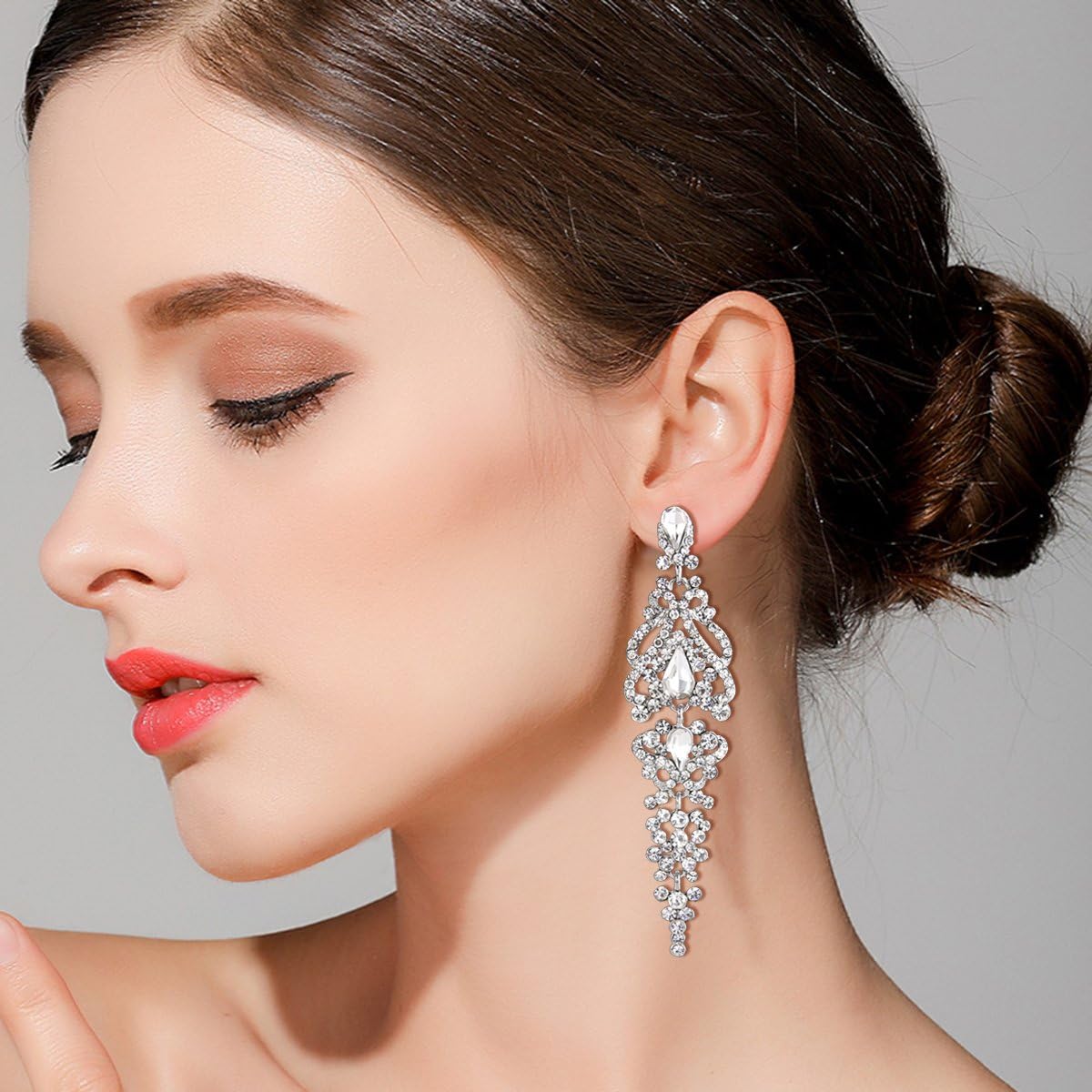 Detalle de Clearine Orecchini Elegante Cristallo – Double Lacrima Ciondolo per sposa